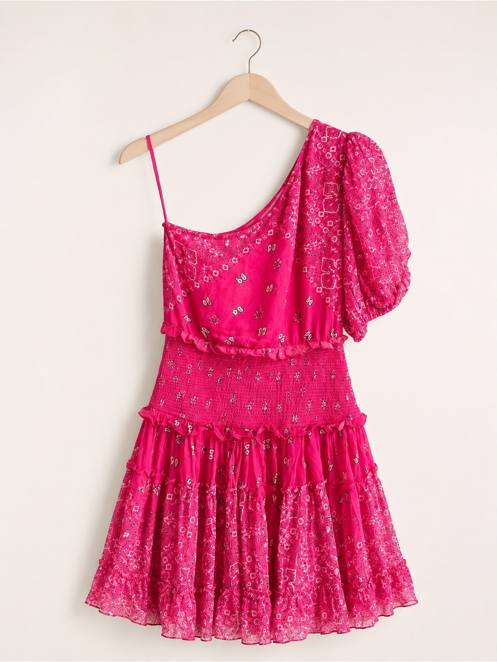 Rococo Sand Vibrant Pink One-Shoulder Mini Dress